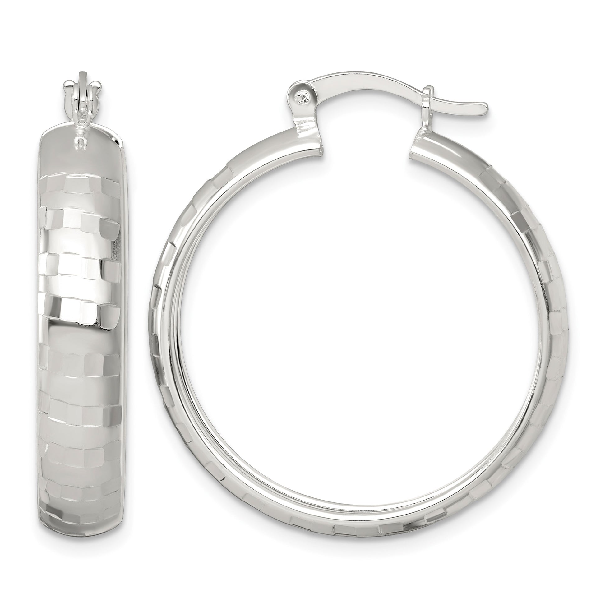Sterling Silver Polished Diamond-cut 30x6mm Round Hoop Earrings