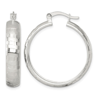 Sterling Silver Polished Diamond-cut 30x6mm Round Hoop Earrings