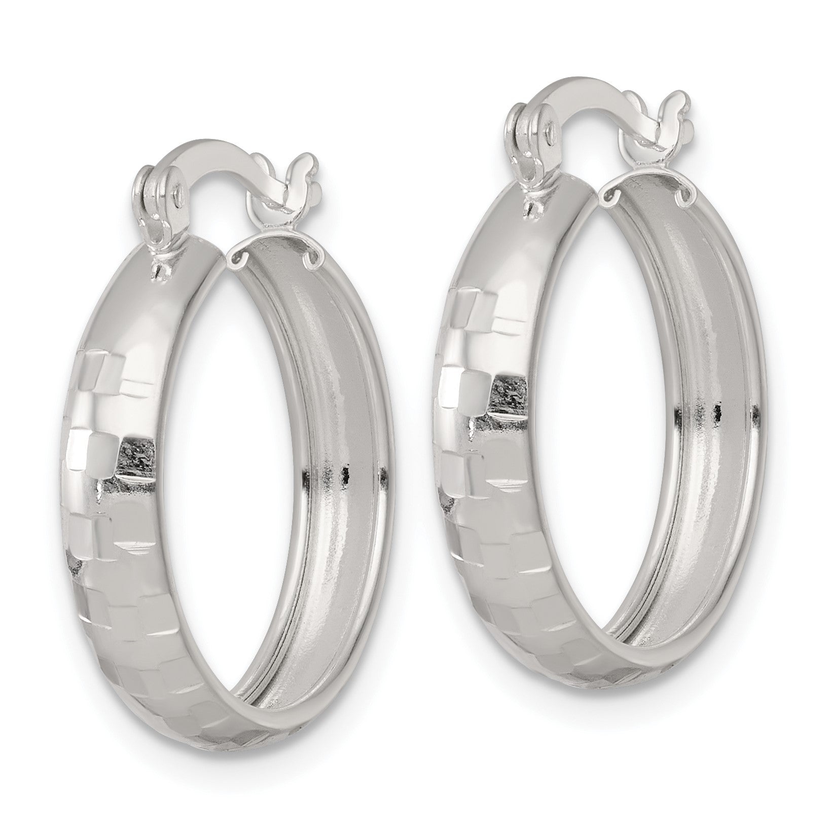 Sterling Silver Polished Diamond-cut 20x4mm Round Hoop Earrings