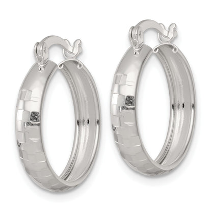 Sterling Silver Polished Diamond-cut 20x4mm Round Hoop Earrings