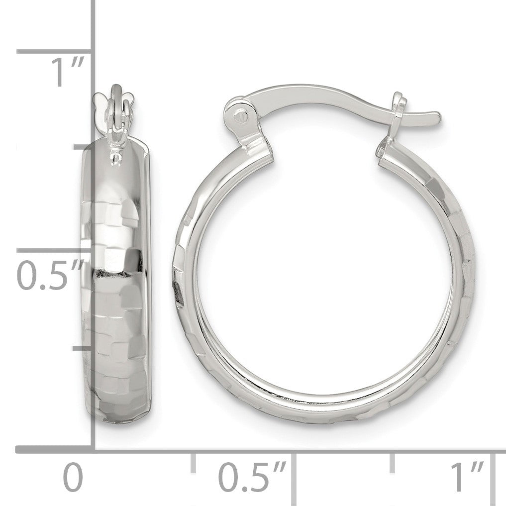 Sterling Silver Polished Diamond-cut 20x4mm Round Hoop Earrings