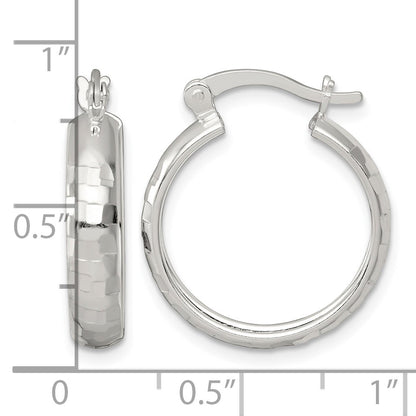 Sterling Silver Polished Diamond-cut 20x4mm Round Hoop Earrings