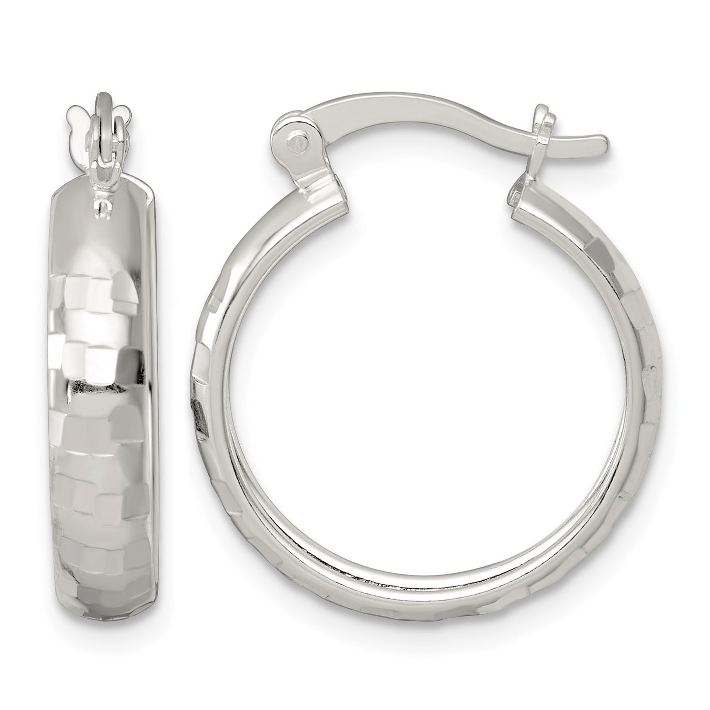 Sterling Silver Polished Diamond-cut 20x4mm Round Hoop Earrings