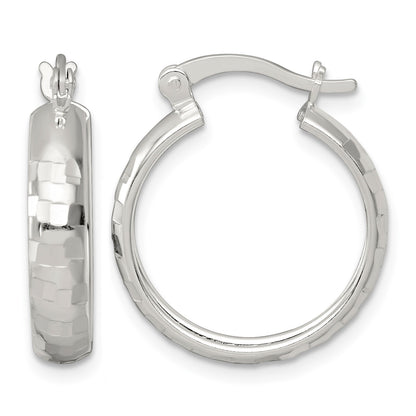Sterling Silver Polished Diamond-cut 20x4mm Round Hoop Earrings