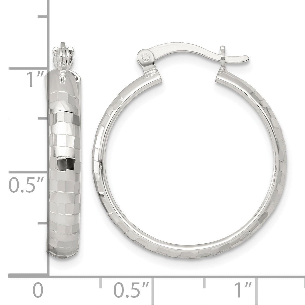 Sterling Silver Polished Diamond-cut 25x4mm Round Hoop Earrings