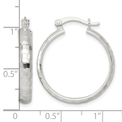 Sterling Silver Polished Diamond-cut 25x4mm Round Hoop Earrings