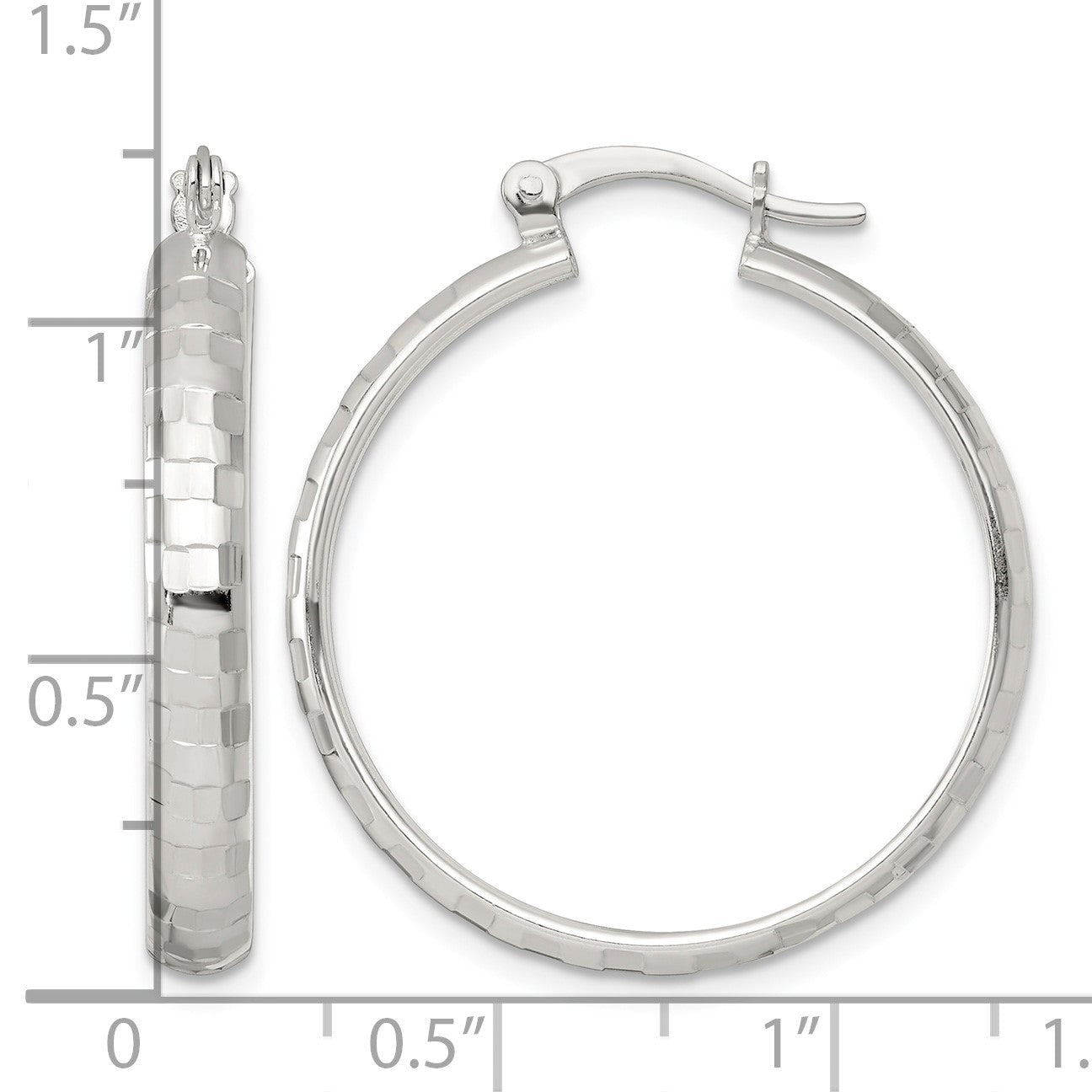 Sterling Silver Polished Diamond-cut 30x4mm Round Hoop Earrings
