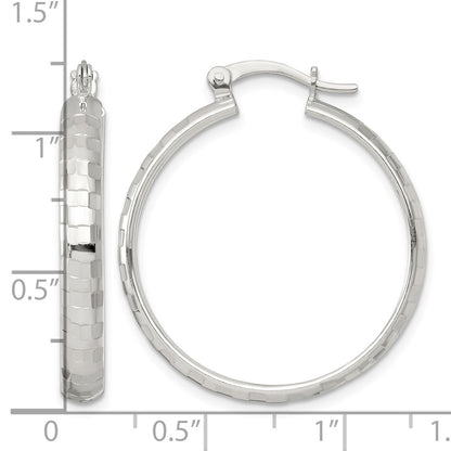 Sterling Silver Polished Diamond-cut 30x4mm Round Hoop Earrings