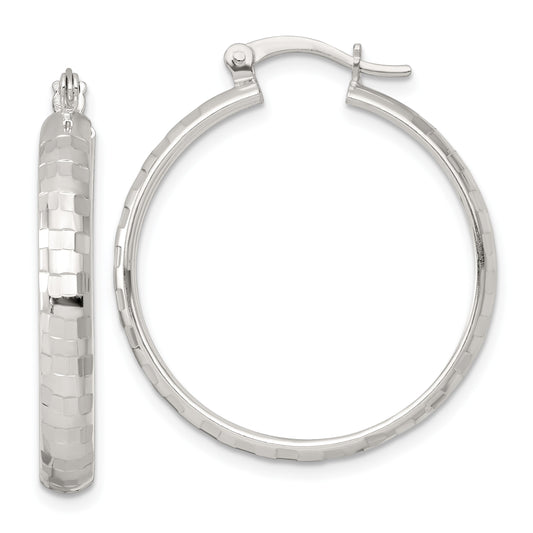 Sterling Silver Polished Diamond-cut 30x4mm Round Hoop Earrings