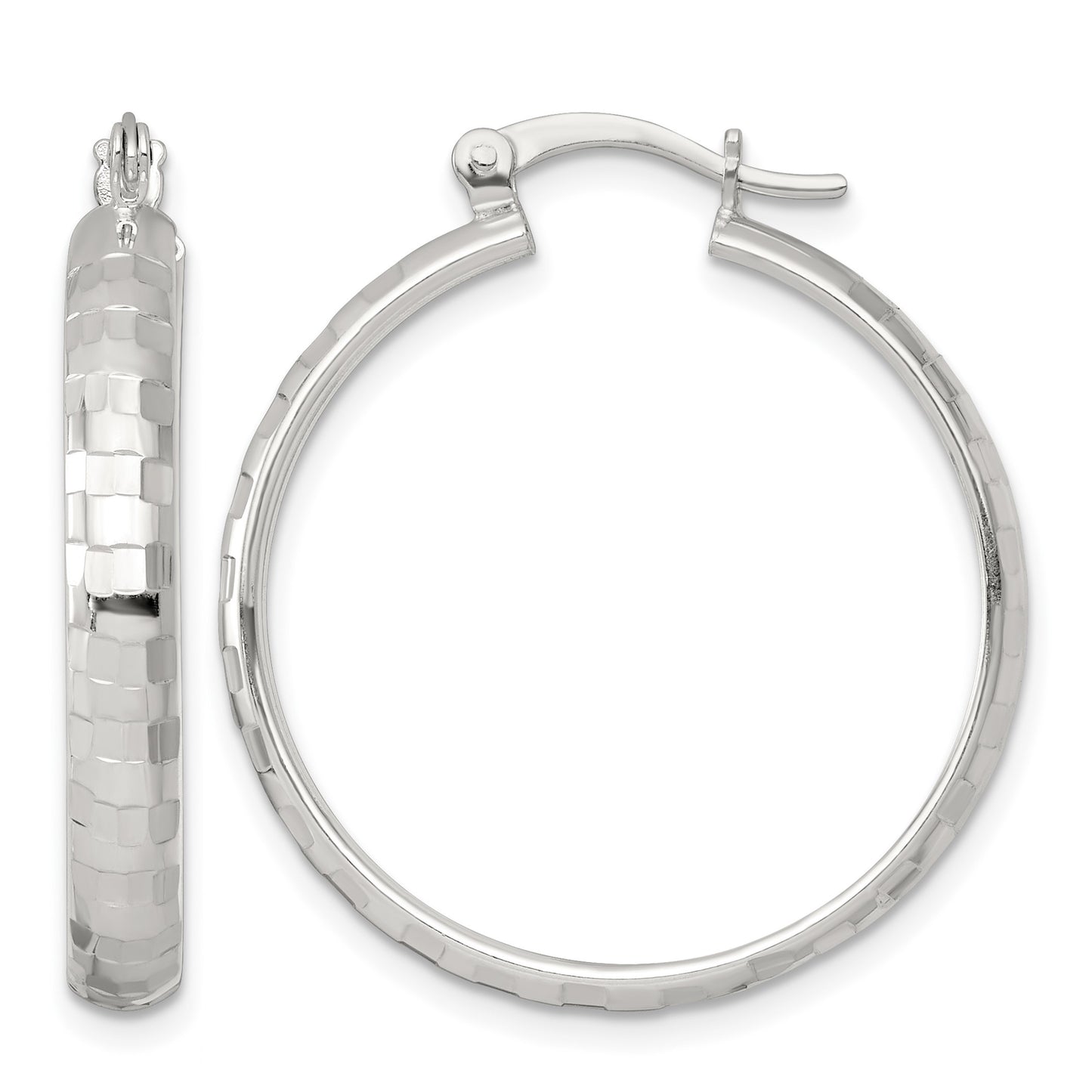 Sterling Silver Polished Diamond-cut 30x4mm Round Hoop Earrings