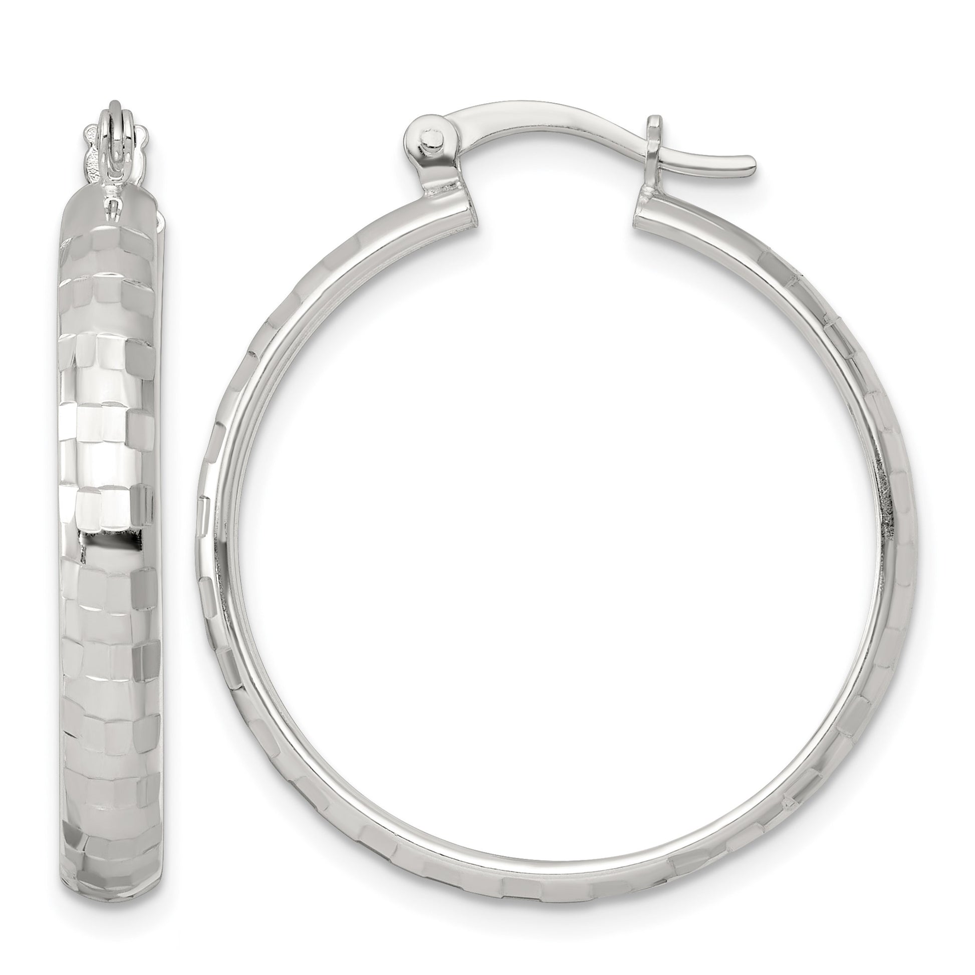 Sterling Silver Polished Diamond-cut 30x4mm Round Hoop Earrings