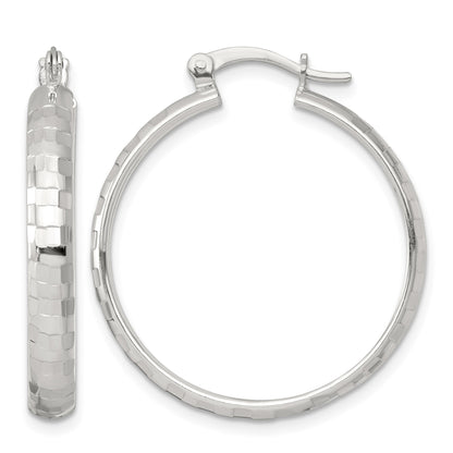 Sterling Silver Polished Diamond-cut 30x4mm Round Hoop Earrings