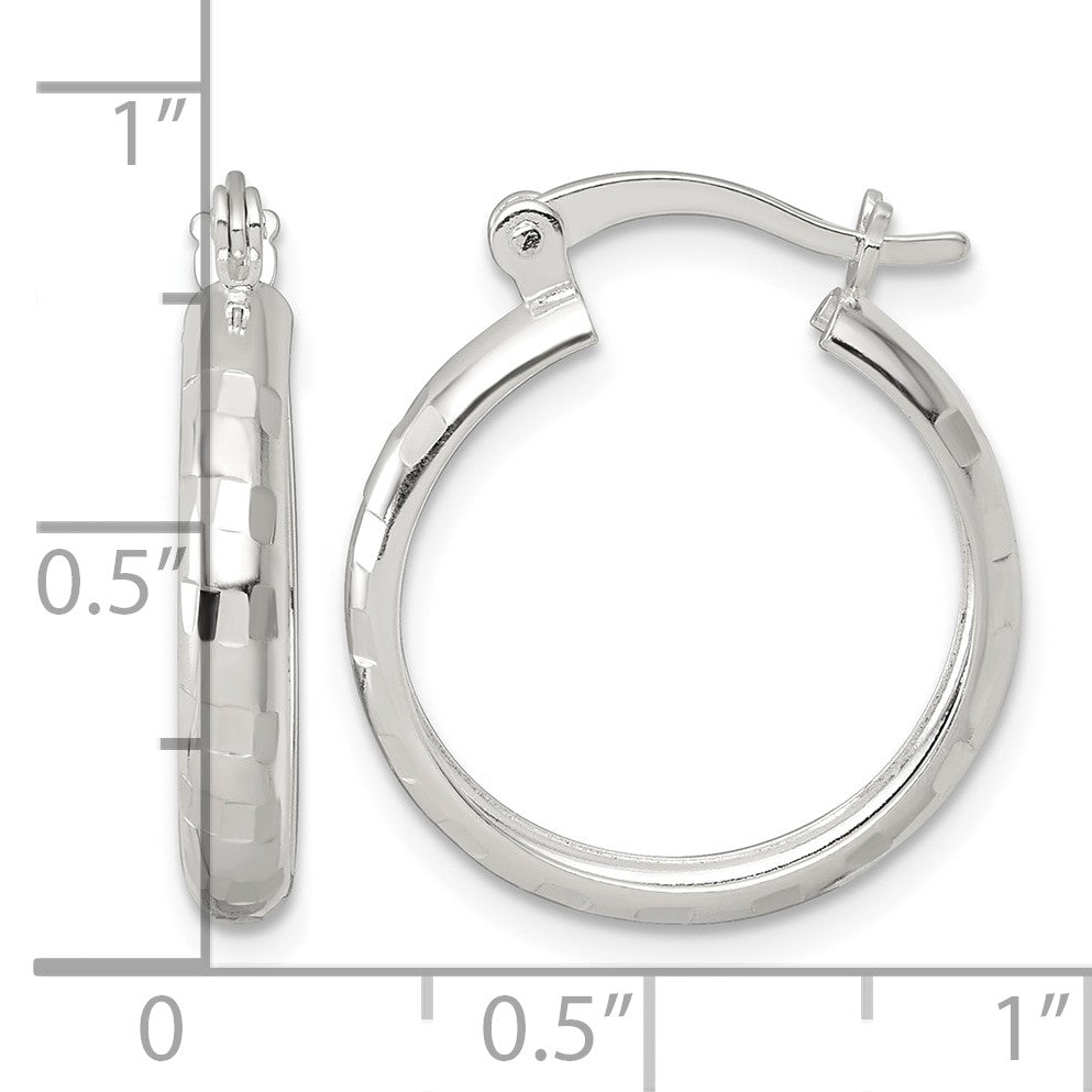 Sterling Silver Polished Diamond-cut 20x3mm Round Hoop Earrings