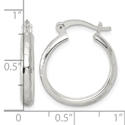 Sterling Silver Polished Diamond-cut 20x3mm Round Hoop Earrings