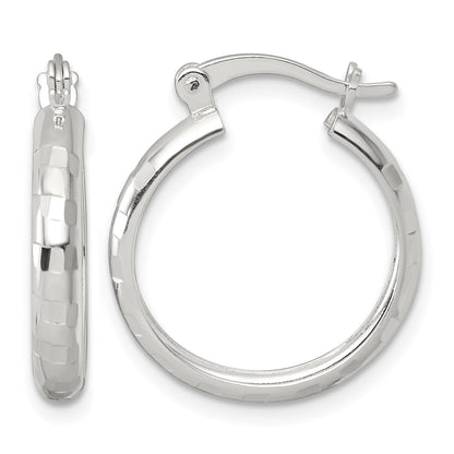 Sterling Silver Polished Diamond-cut 20x3mm Round Hoop Earrings