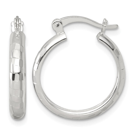 Sterling Silver Polished Diamond-cut 20x3mm Round Hoop Earrings