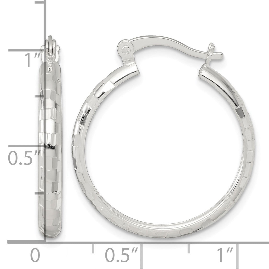 Sterling Silver Polished Diamond-cut 25x3mm Round Hoop Earrings