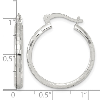 Sterling Silver Polished Diamond-cut 25x3mm Round Hoop Earrings