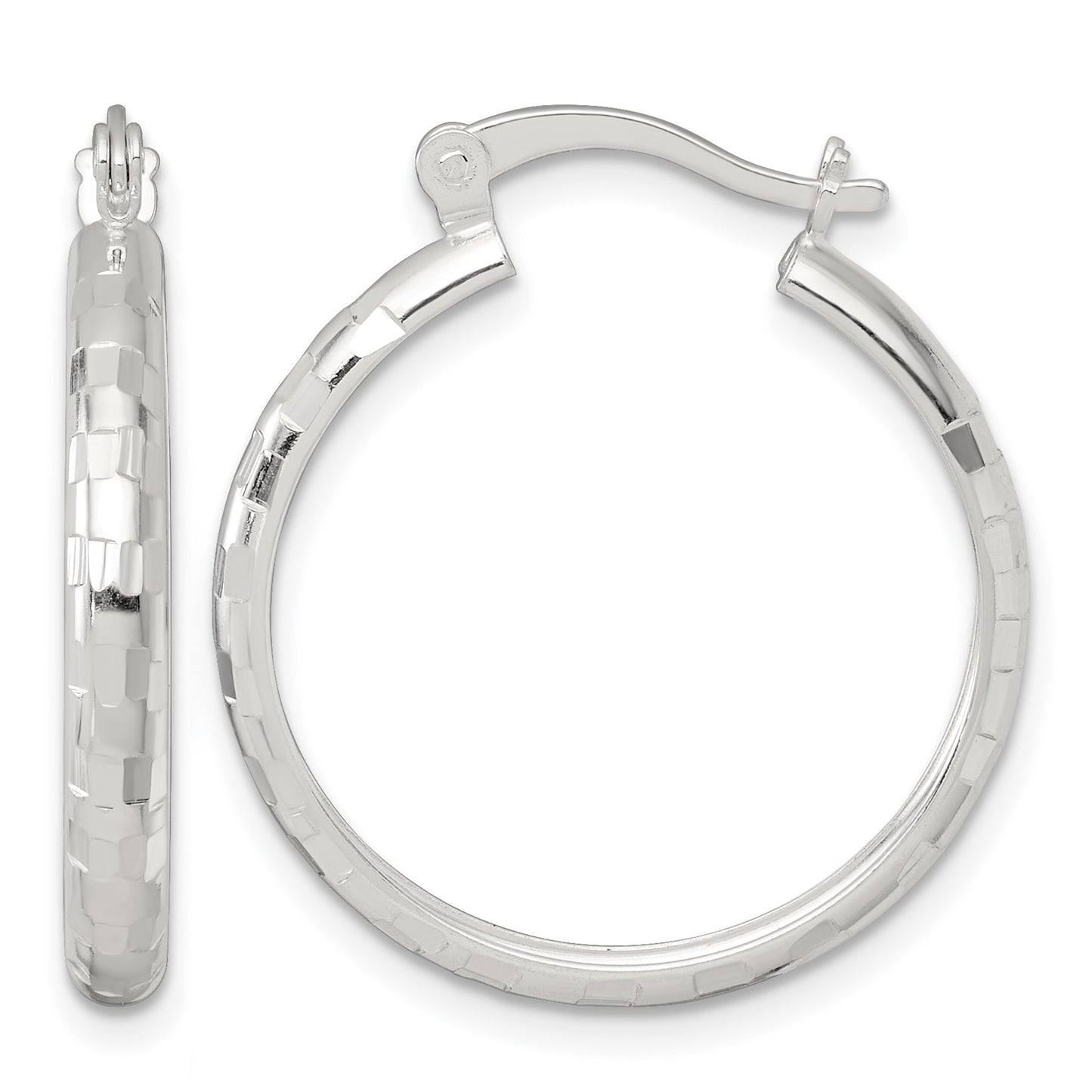 Sterling Silver Polished Diamond-cut 25x3mm Round Hoop Earrings