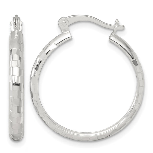 Sterling Silver Polished Diamond-cut 25x3mm Round Hoop Earrings