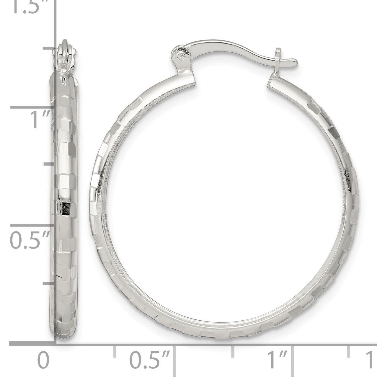 Sterling Silver Polished Diamond-cut 30x3mm Round Hoop Earrings
