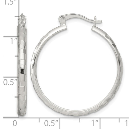 Sterling Silver Polished Diamond-cut 30x3mm Round Hoop Earrings