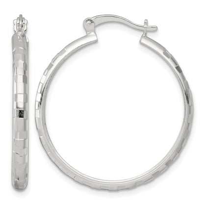 Sterling Silver Polished Diamond-cut 30x3mm Round Hoop Earrings