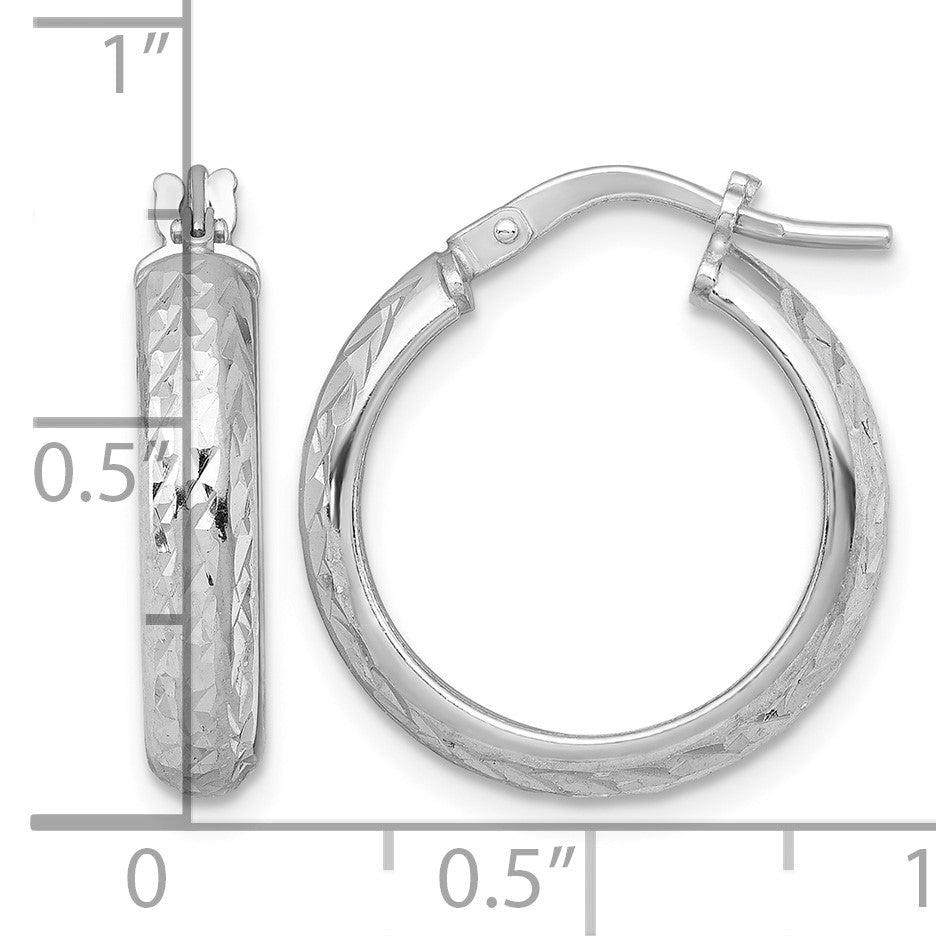 Sterling Silver Rhodium-plated Polished and Diamond-cut 4.00 x 20mm Tube Hoop Earrings