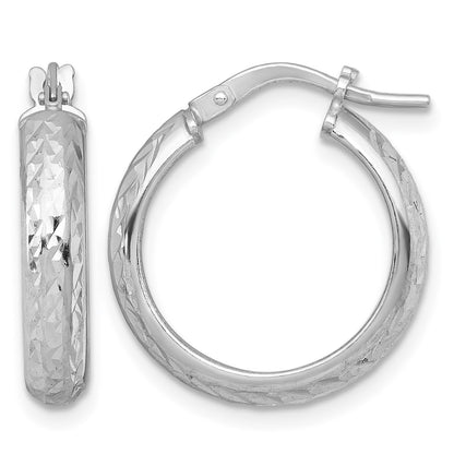 Sterling Silver Rhodium-plated Polished and Diamond-cut 4.00 x 20mm Tube Hoop Earrings