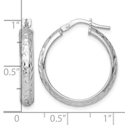 Sterling Silver Rhodium-plated Polished and Diamond-cut 4.00 x 25mm Tube Hoop Earrings