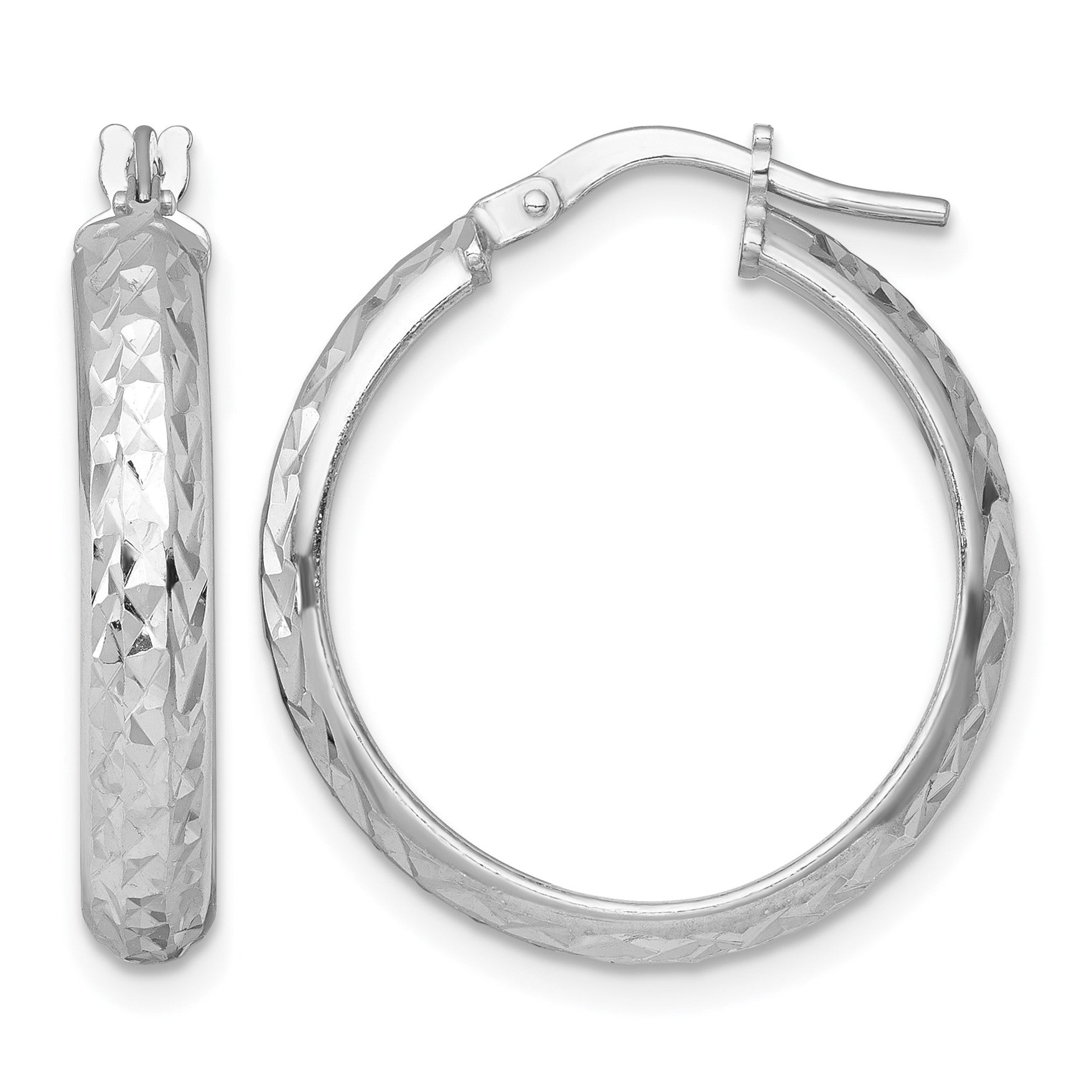 Sterling Silver Rhodium-plated Polished and Diamond-cut 4.00 x 25mm Tube Hoop Earrings