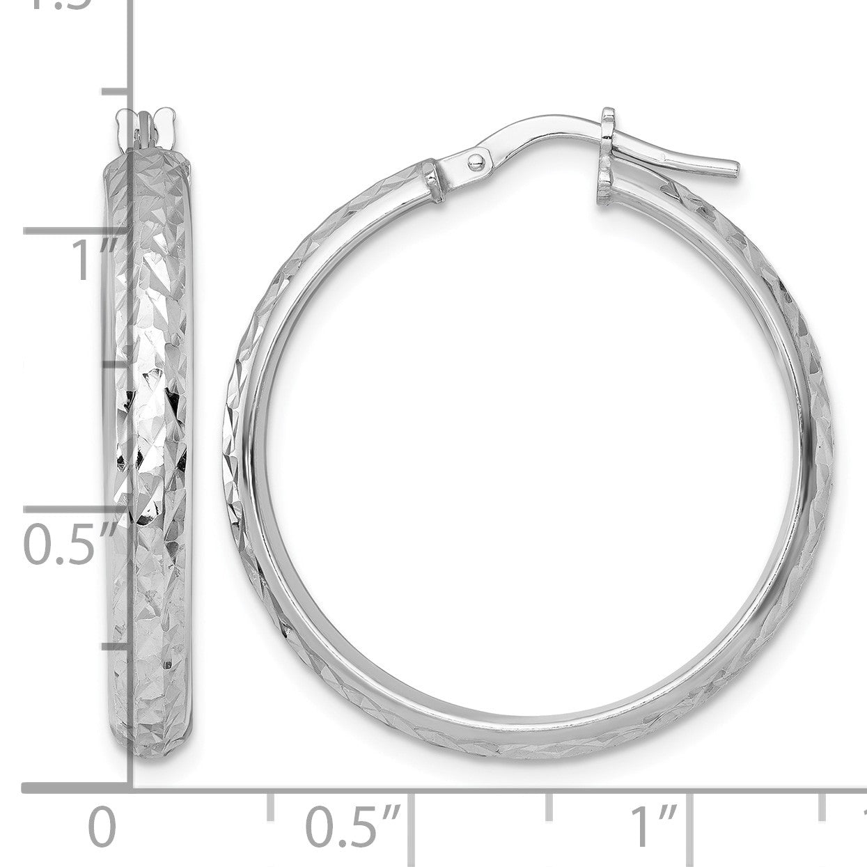 Sterling Silver Rhodium-plated Polished and Diamond-cut 4.00 x 30mm Tube Hoop Earrings