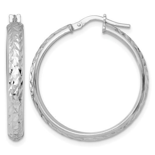 Sterling Silver Rhodium-plated Polished and Diamond-cut 4.00 x 30mm Tube Hoop Earrings