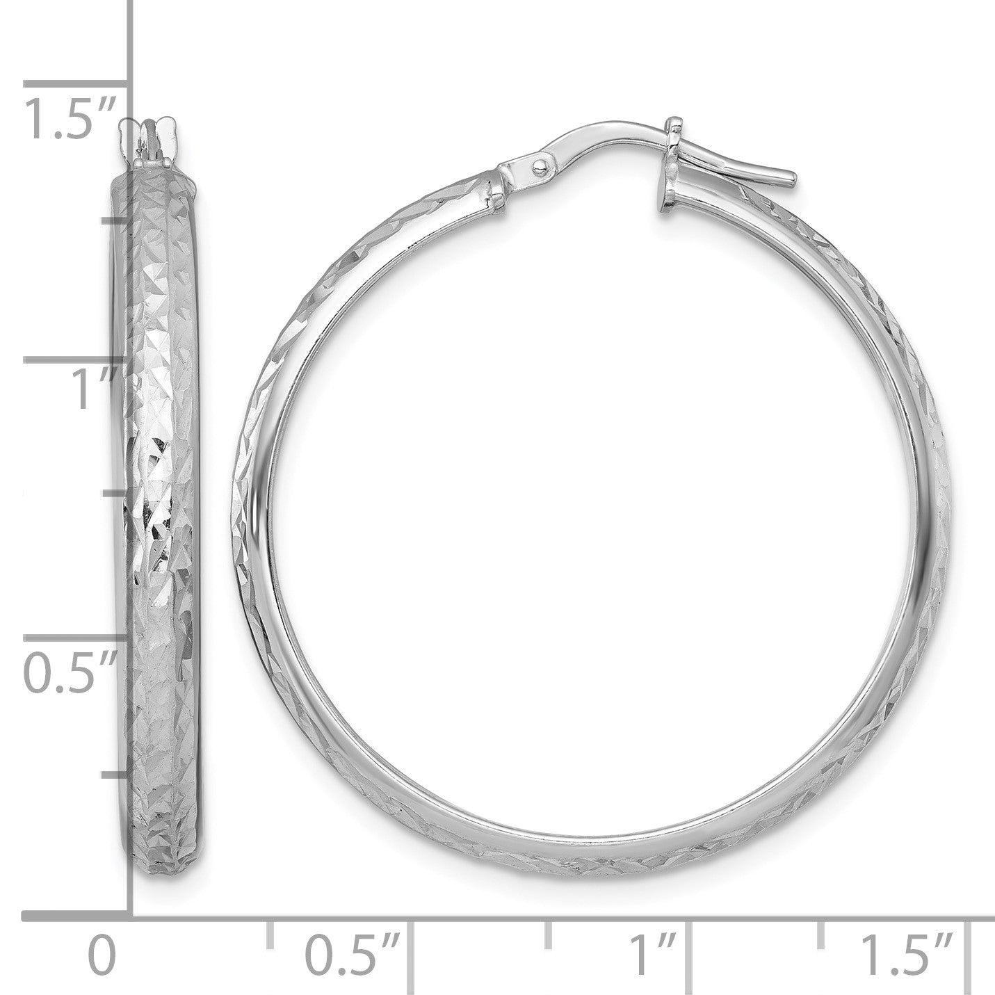 Sterling Silver Rhodium-plated Polished and Diamond-cut 4.00 x 35mm Tube Hoop Earrings