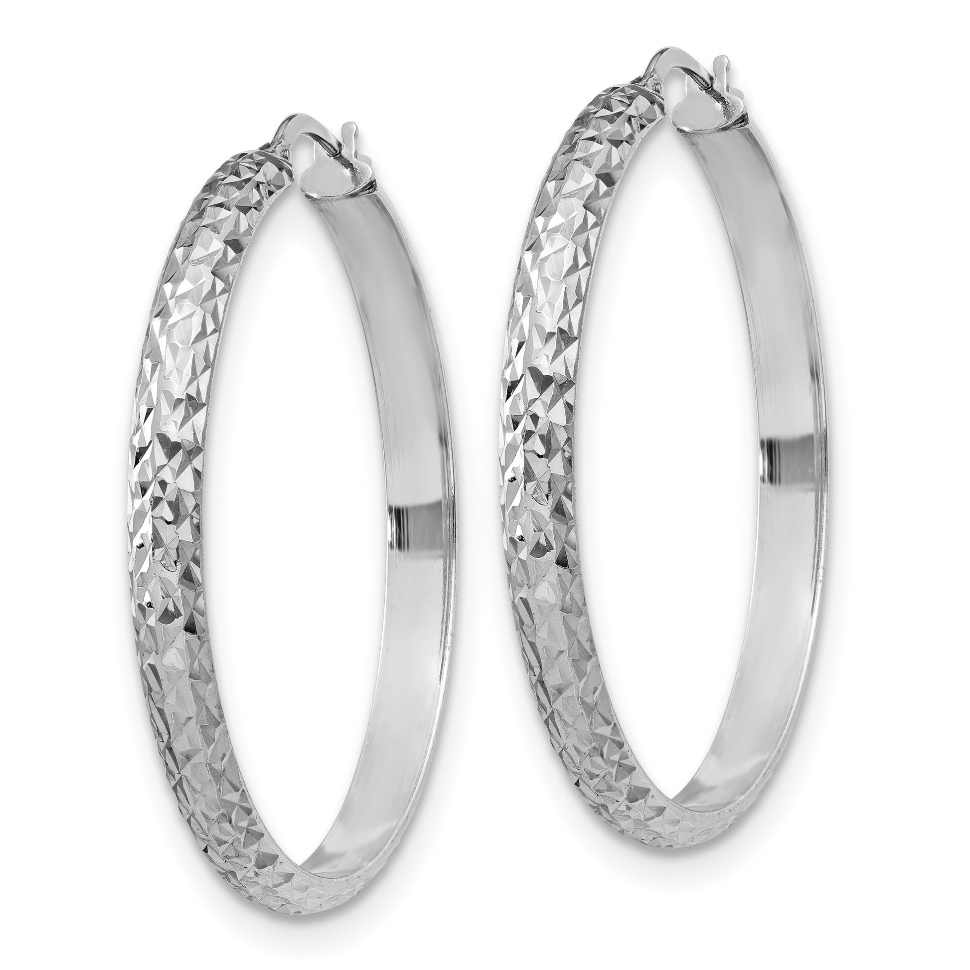 Sterling Silver Rhodium-plated Polished and Diamond-cut 4.00 x 40mm Tube Hoop Earrings