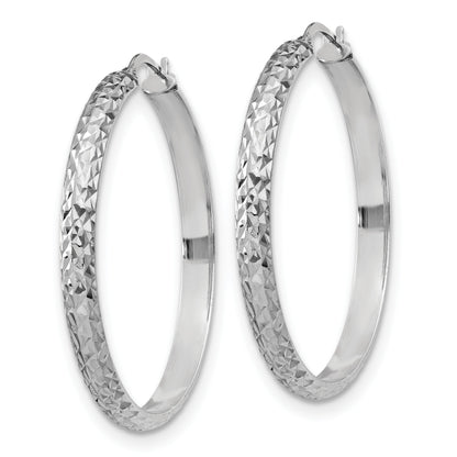 Sterling Silver Rhodium-plated Polished and Diamond-cut 4.00 x 40mm Tube Hoop Earrings