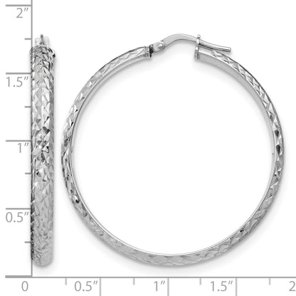 Sterling Silver Rhodium-plated Polished and Diamond-cut 4.00 x 40mm Tube Hoop Earrings