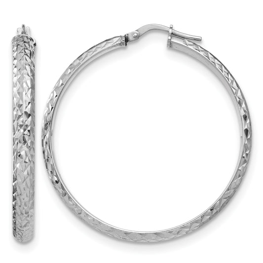 Sterling Silver Rhodium-plated Polished and Diamond-cut 4.00 x 40mm Tube Hoop Earrings