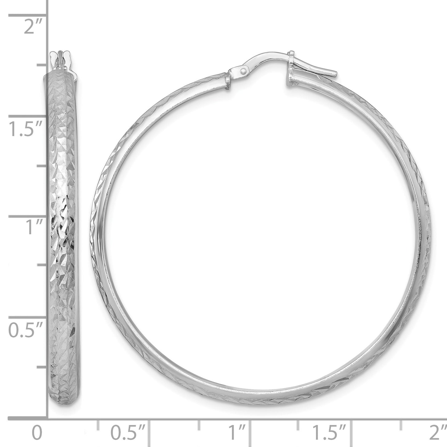 Sterling Silver Rhodium-plated Polished and Diamond-cut 4.00 x 45mm Tube Hoop Earrings