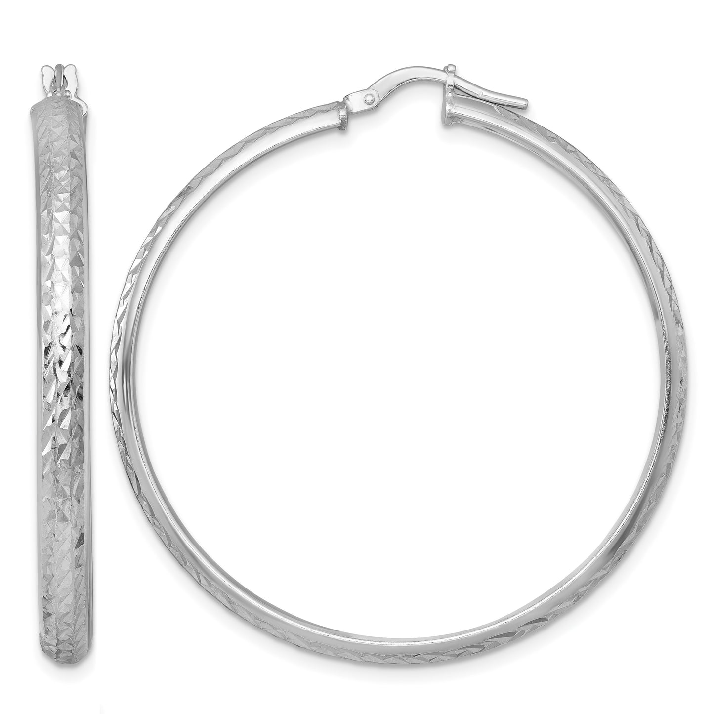 Sterling Silver Rhodium-plated Polished and Diamond-cut 4.00 x 45mm Tube Hoop Earrings