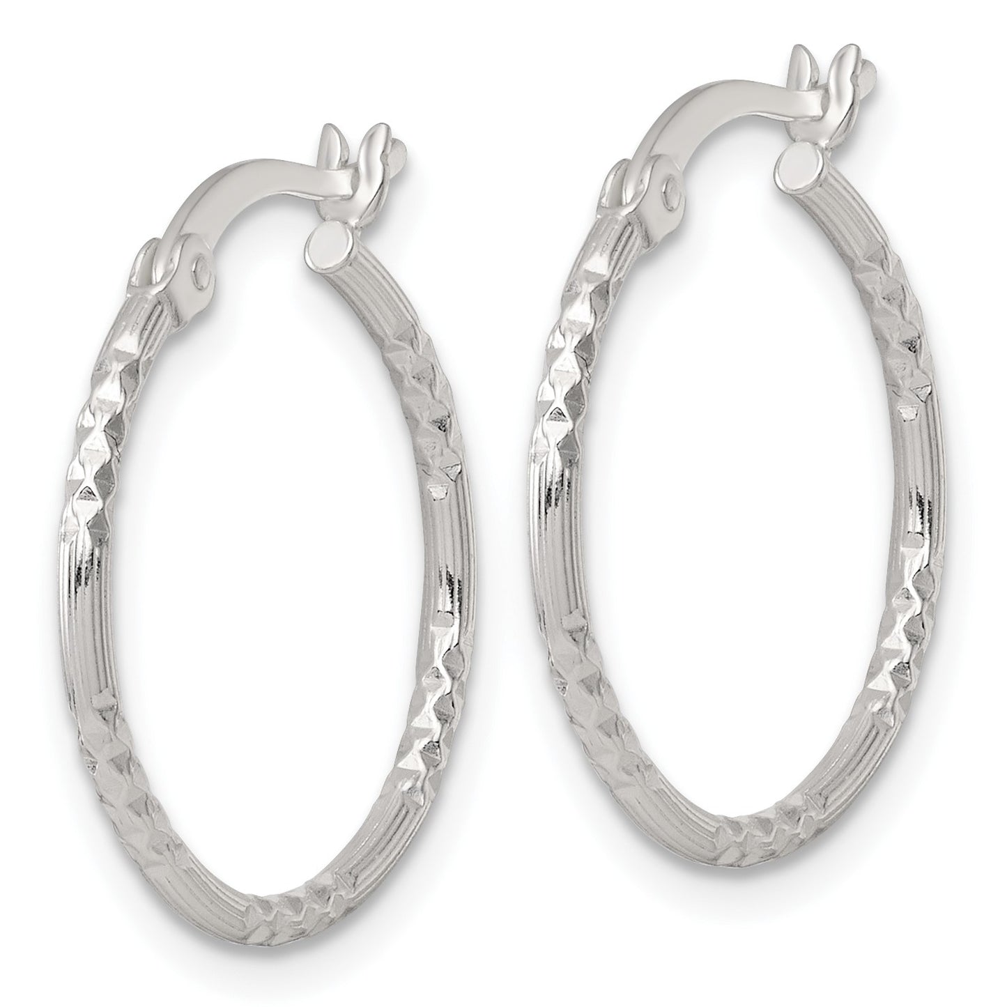 Sterling Silver Polished Diamond-cut Textured 20x1.5mm Round Hoop Earrings