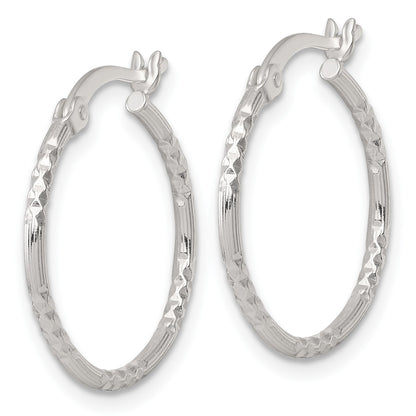 Sterling Silver Polished Diamond-cut Textured 20x1.5mm Round Hoop Earrings