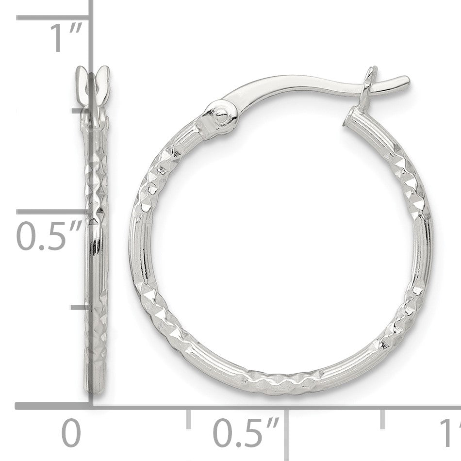 Sterling Silver Polished Diamond-cut Textured 20x1.5mm Round Hoop Earrings