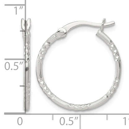 Sterling Silver Polished Diamond-cut Textured 20x1.5mm Round Hoop Earrings