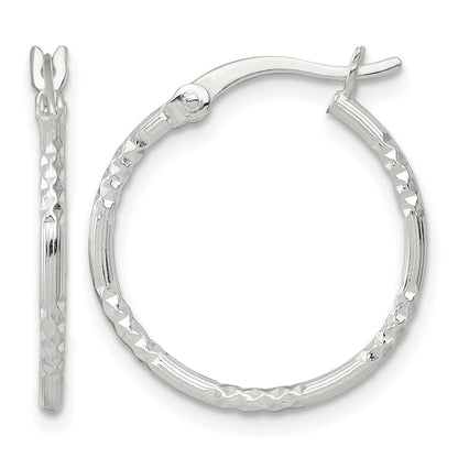 Sterling Silver Polished Diamond-cut Textured 20x1.5mm Round Hoop Earrings
