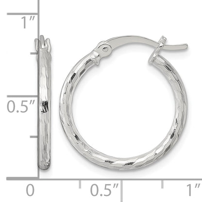 Sterling Silver Polished Diamond-cut 20x2mm Round Hoop Earrings