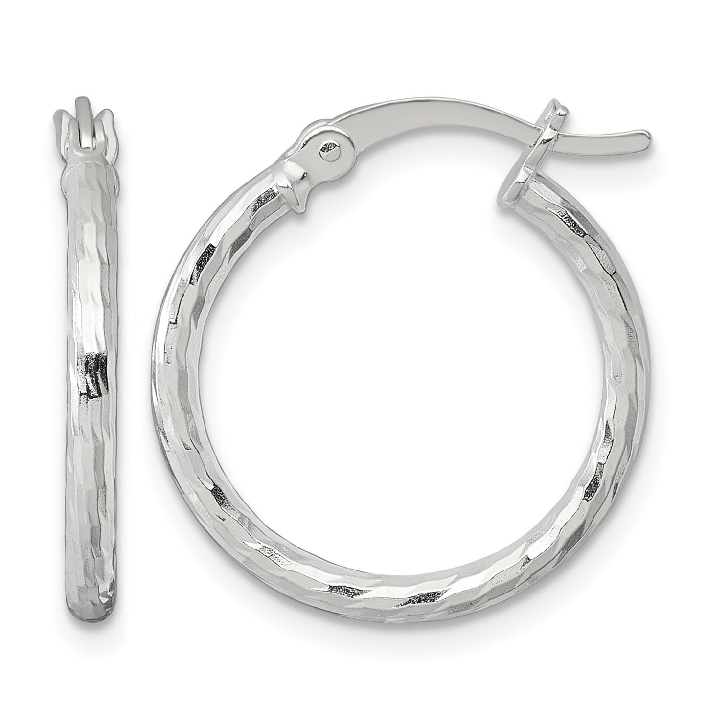 Sterling Silver Polished Diamond-cut 20x2mm Round Hoop Earrings