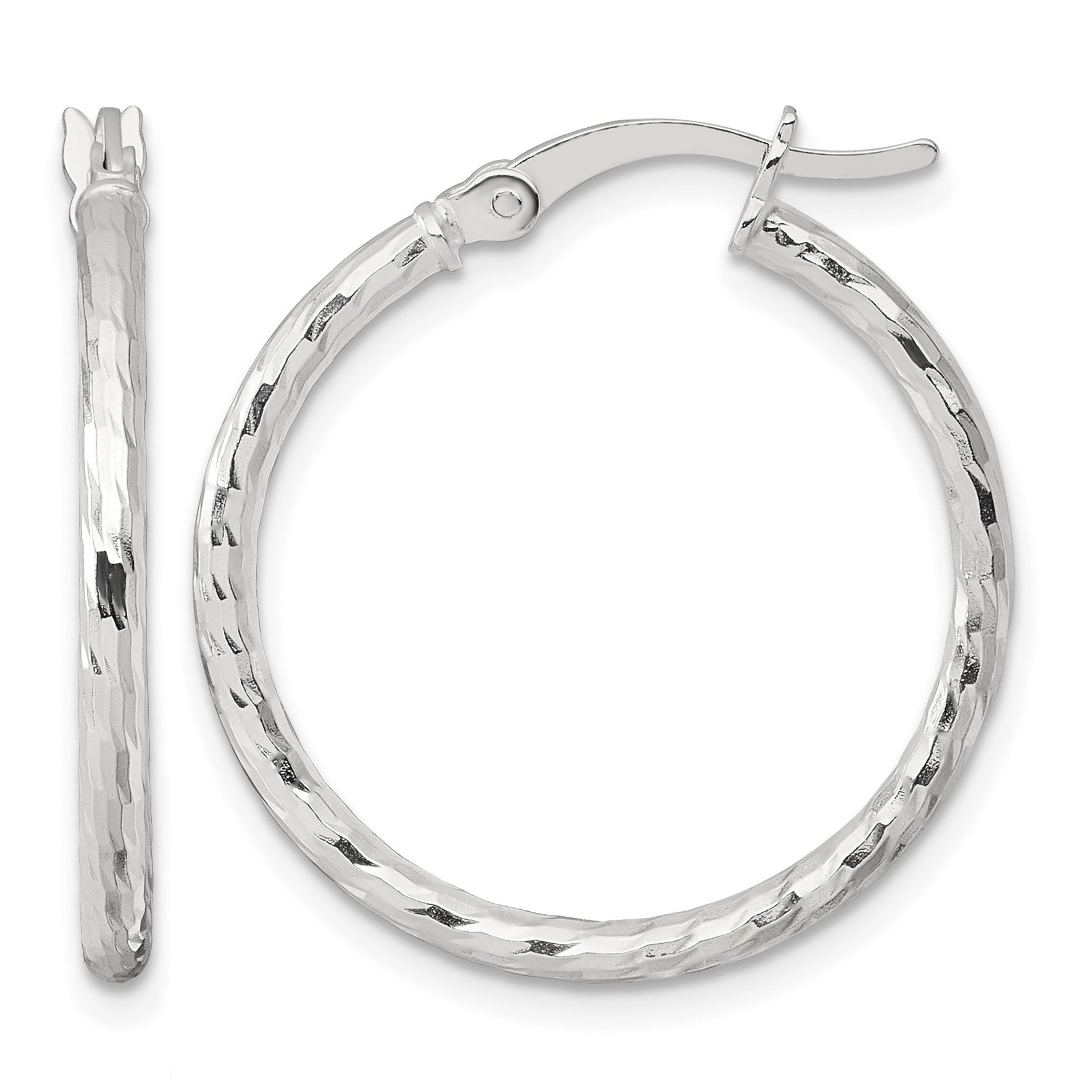 Sterling Silver Polished Diamond-cut 25x2mm Round Hoop Earrings