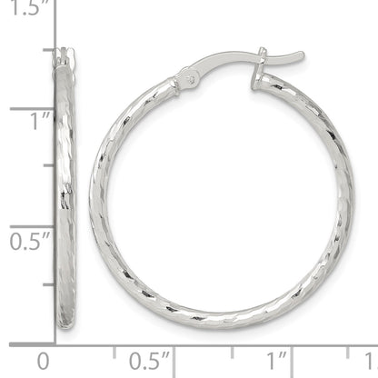 Sterling Silver Polished Diamond-cut 30x2mm Round Hoop Earrings