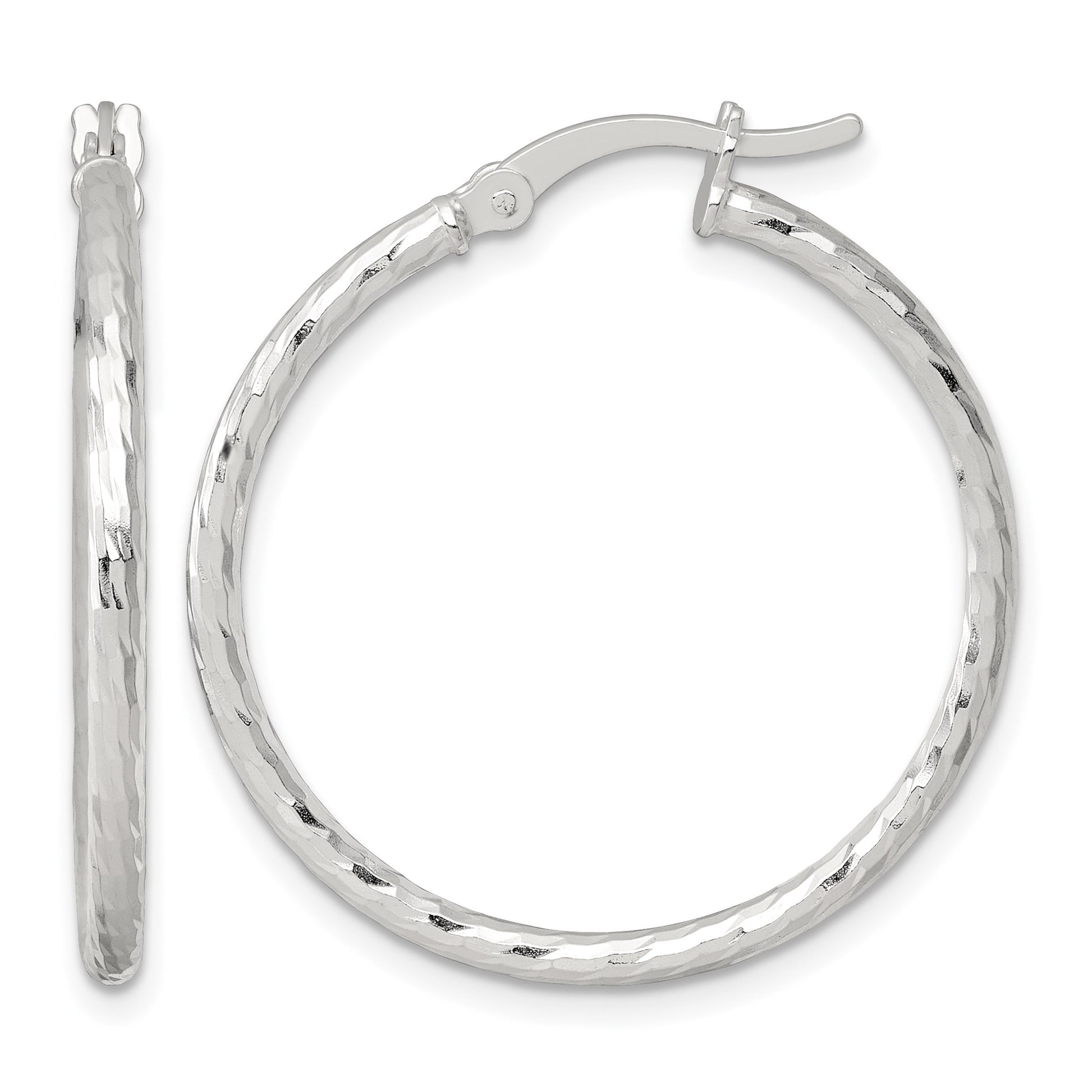 Sterling Silver Polished Diamond-cut 30x2mm Round Hoop Earrings